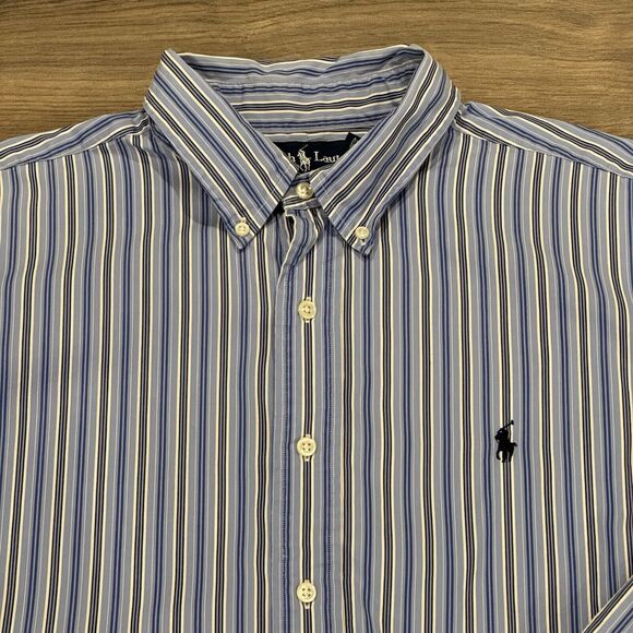 Polo Ralph Lauren Classic Fit Striped Poplin Shirt Blue Size XL Long Sleeve Mens - Picture 2 of 7